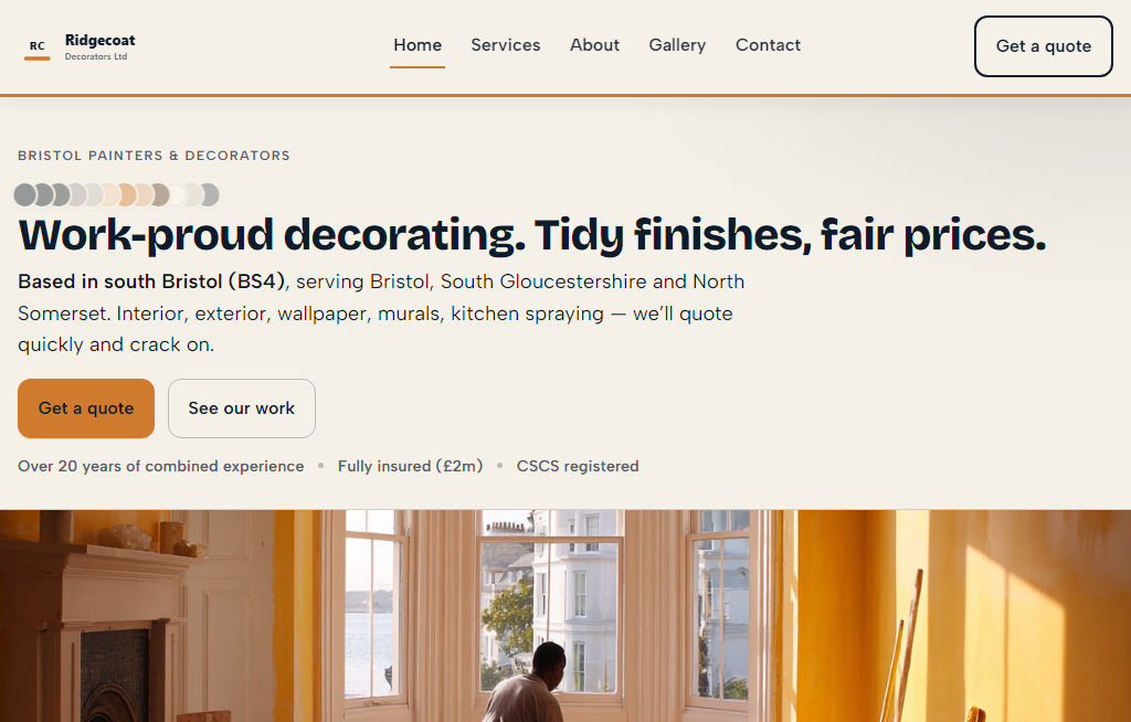 Ridgecoat Decorators — live demo site in a browser window